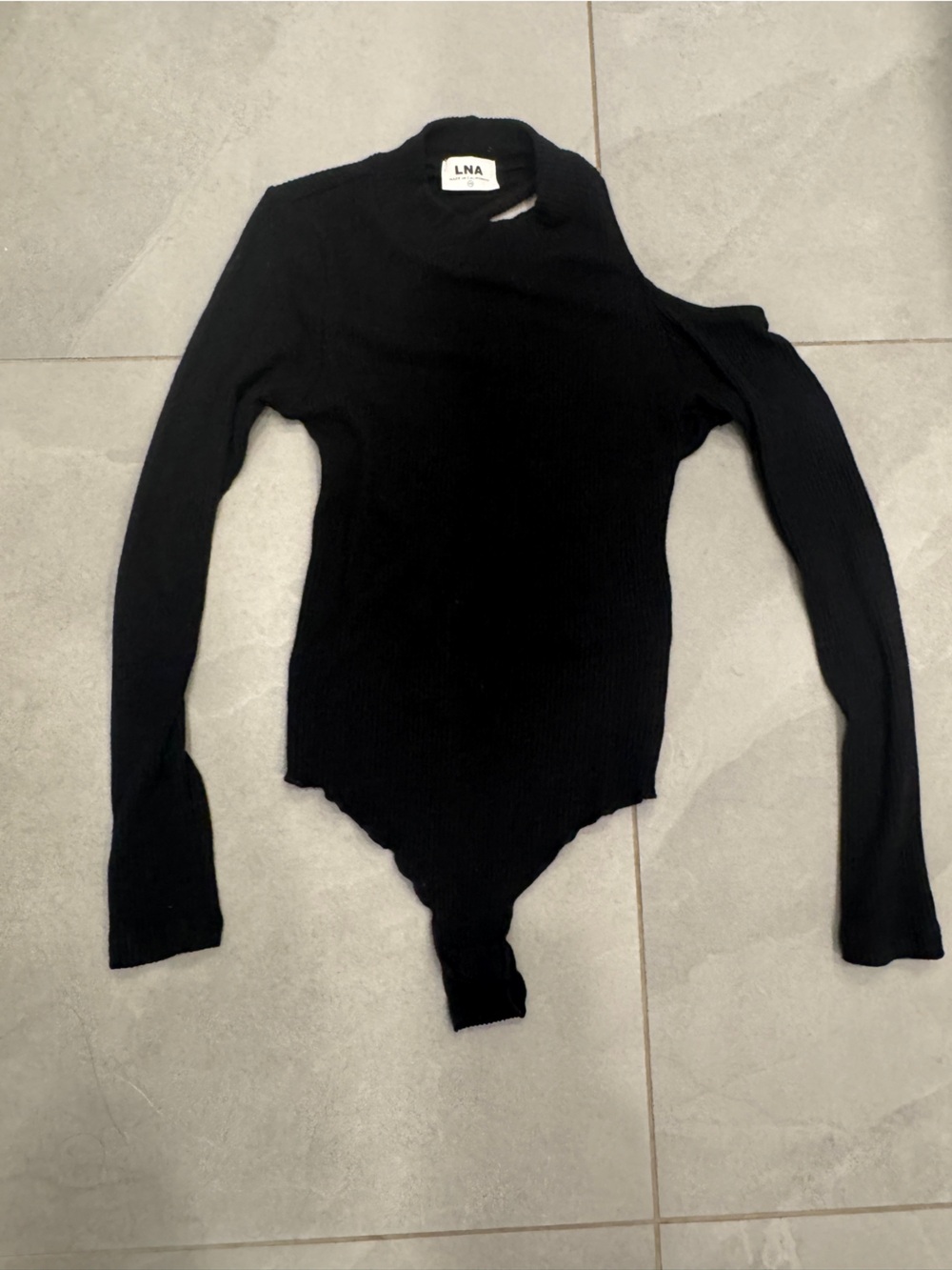 LNA Black Asymmetric One-Shoulder Ribbed Sweater bodysuit